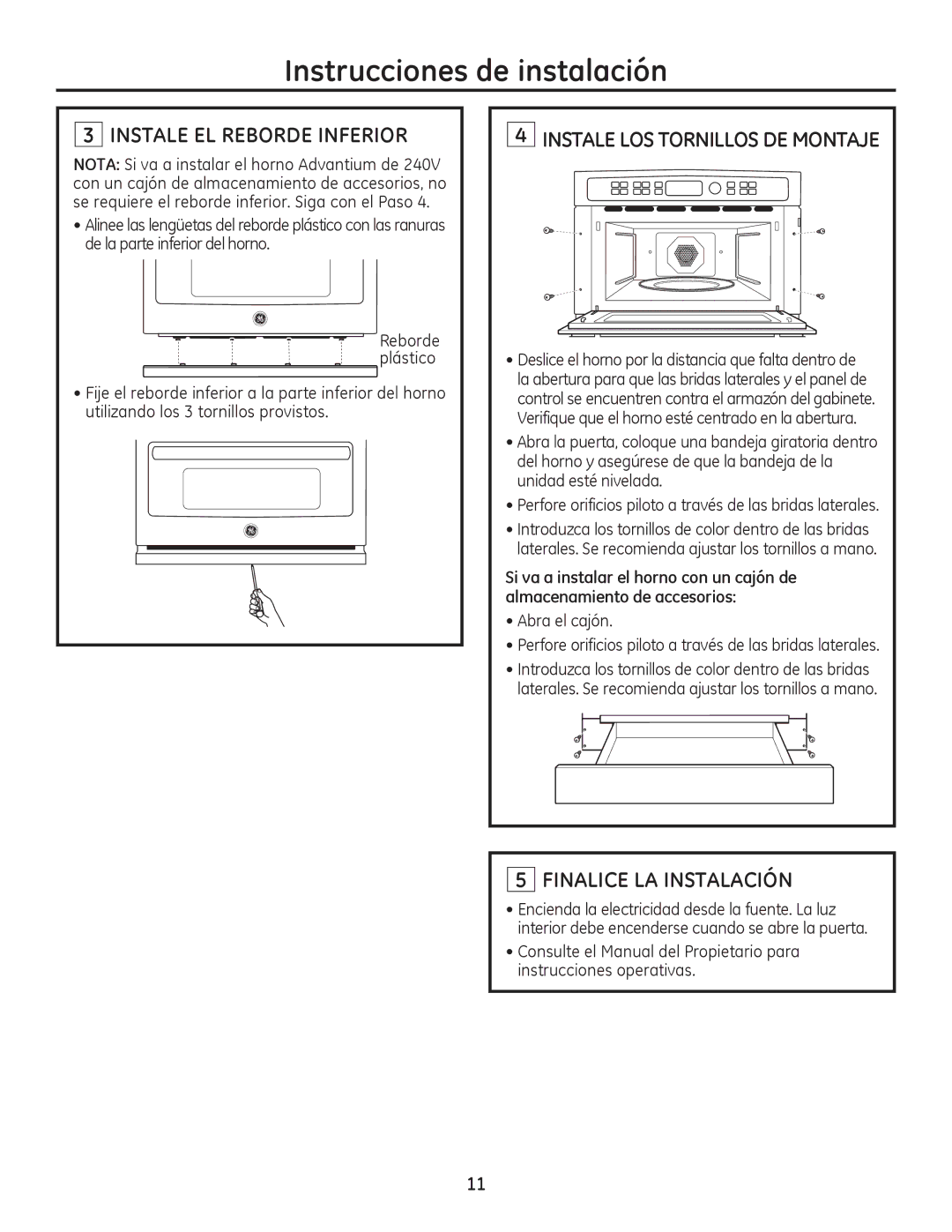 GE Monogram ZSC2202, ZSC2201, ZSC2200, PSB9240SF, PSB9240DF Instale EL Reborde Inferior, Finalice LA Instalación 