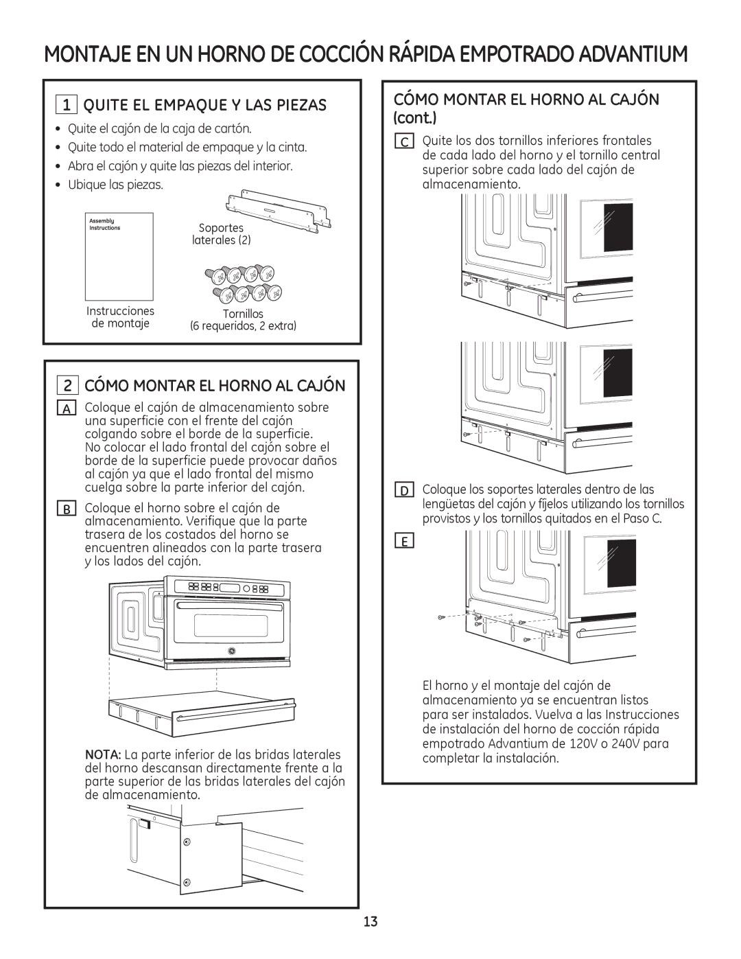 GE Monogram PSB9240DF Montaje EN UN Horno DE Cocción Rápida Empotrado Advantium, ‡ 4XLWHHOFDMyQGHODFDMDGHFDUWyQ 