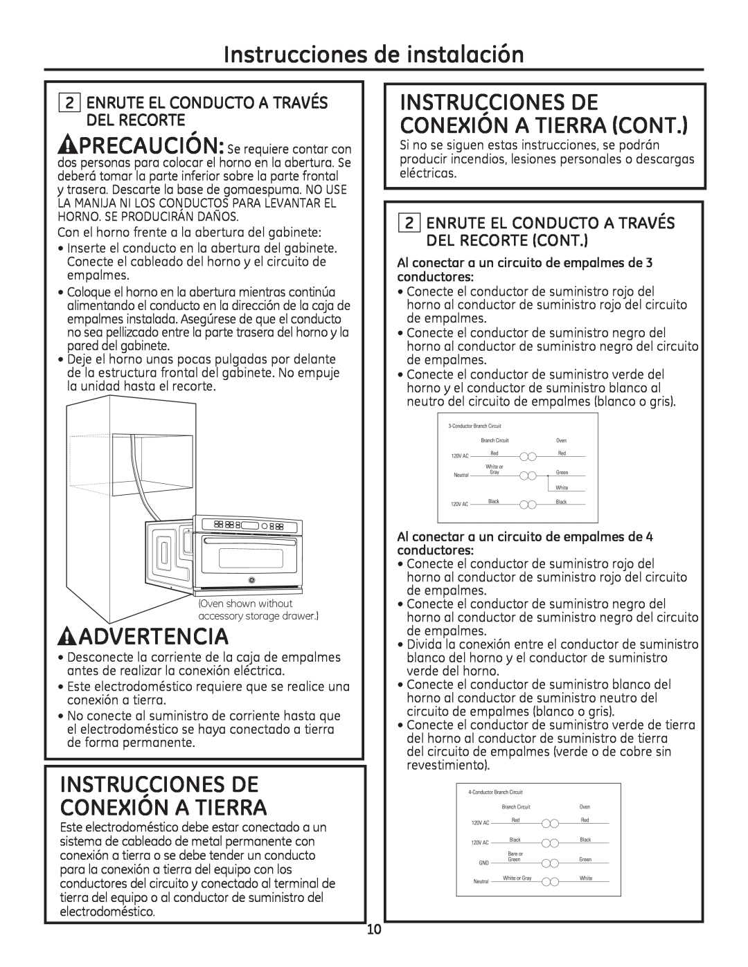 GE Monogram ZSC2200 Instrucciones De Conexión A Tierra Cont, Enrute El Conducto A Través Del Recorte, Advertencia 