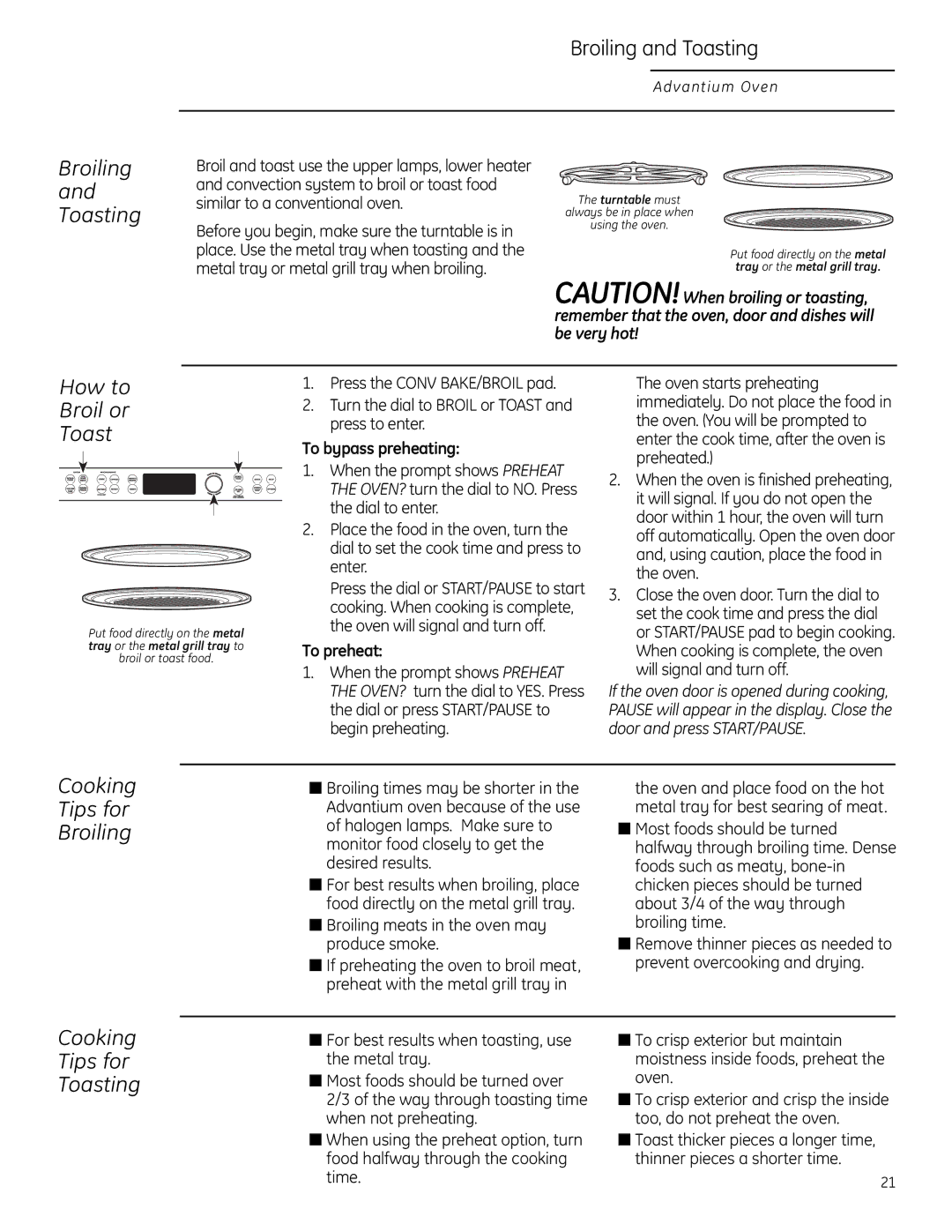 GE Monogram ZSC2201 Broiling and Toasting, How to Broil or Toast, Cooking Tips for Broiling, Cooking Tips for Toasting 
