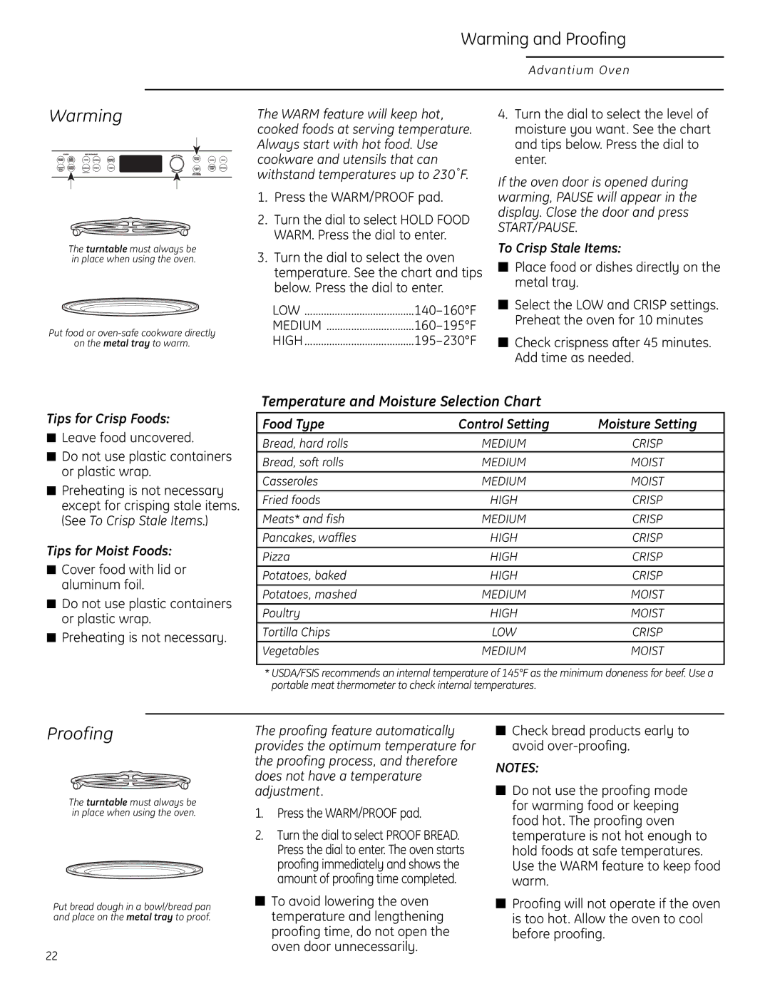 GE Monogram ZSC2200, ZSC2201, ZSC2202 owner manual Warming and Proofing 