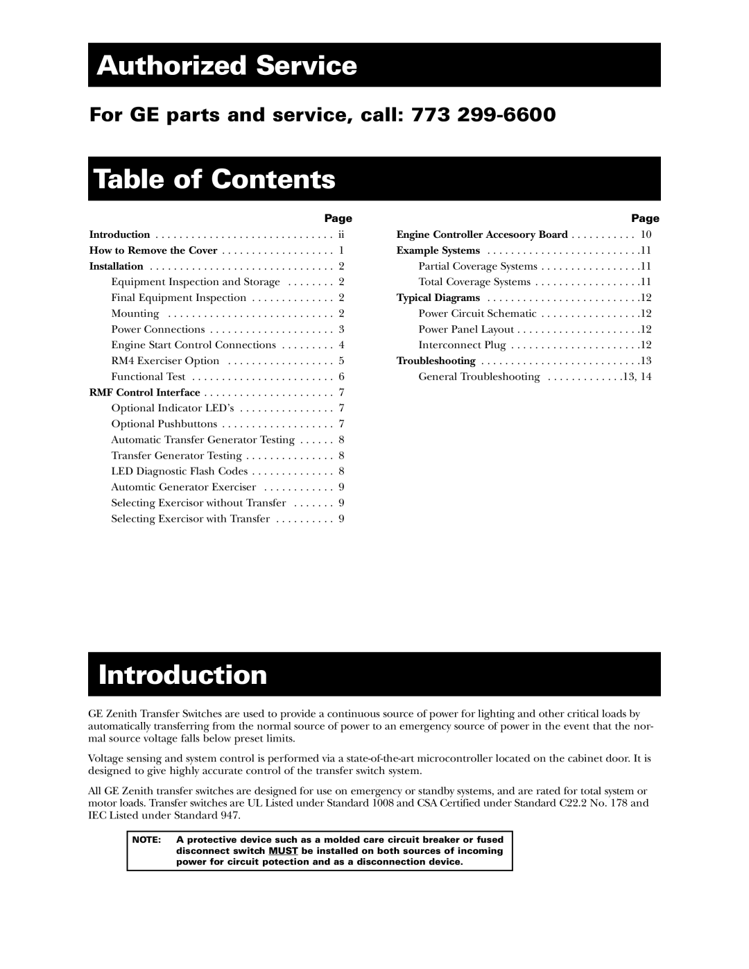 GE Monogram ZTX, Zenith Controls manual Authorized Service, Table of Contents, Introduction 