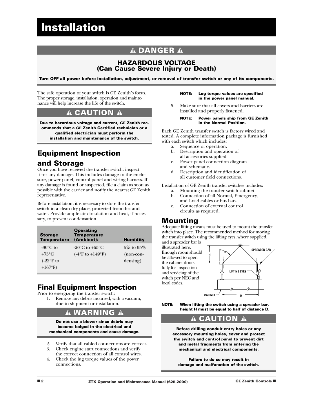 GE Monogram ZTX, Zenith Controls manual Installation, Hazardous Voltage 