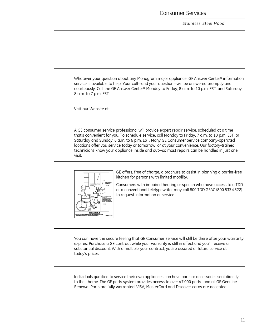 GE Monogram ZV30H owner manual Consumer Services, In-Home Repair Service 800.444.1845 