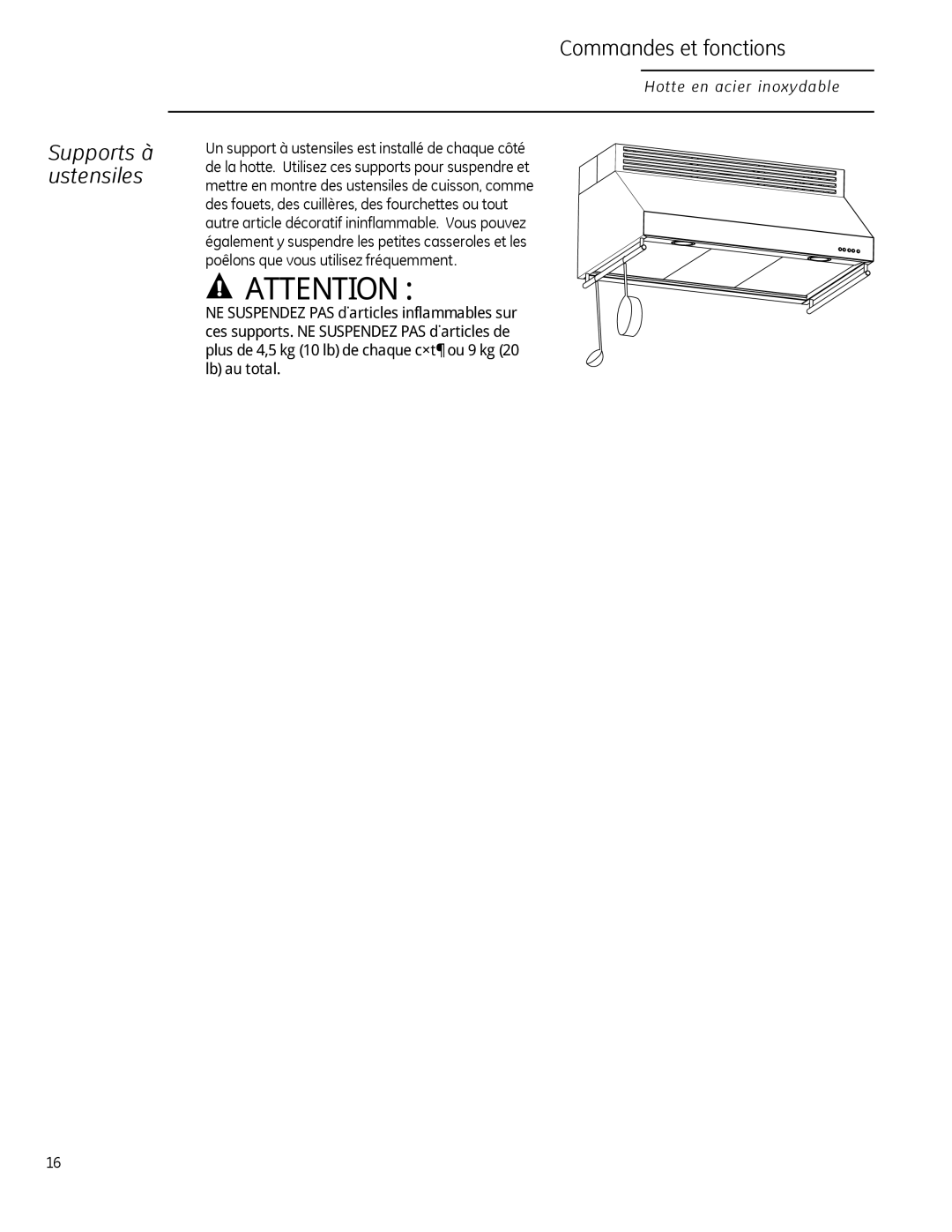 GE Monogram ZV30H owner manual Supports à ustensiles, Commandes et fonctions 