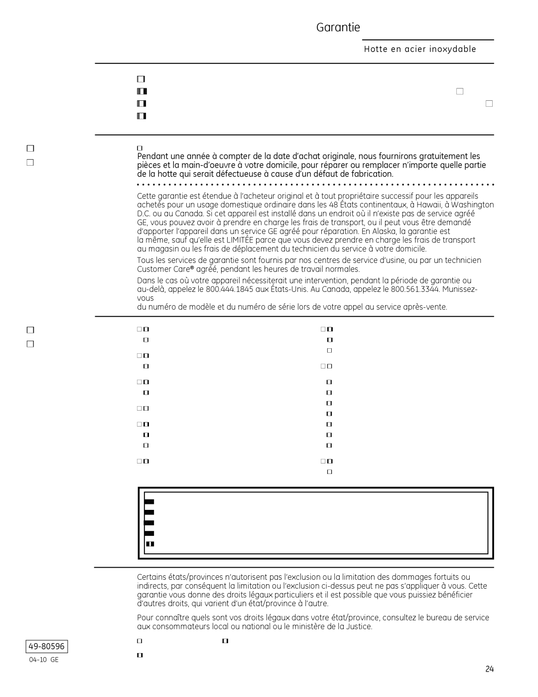 GE Monogram ZV30H owner manual Garantie, Remplacement des filtres jetables, Un dommage provoqué après la livraison 