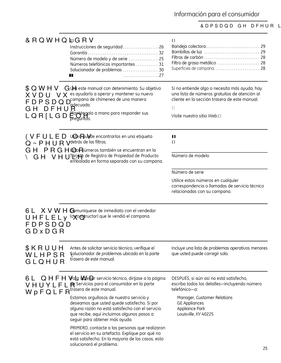 GE Monogram ZV30H owner manual Información para el consumidor, Contenidos, Antes de usar su campana de acero inoxidable 