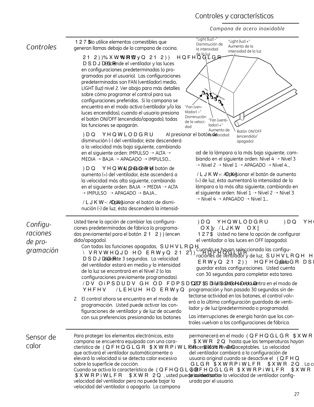 GE Monogram ZV30H owner manual Controles y características, Sensor de calor, Configu- raciones de pro- gramación 