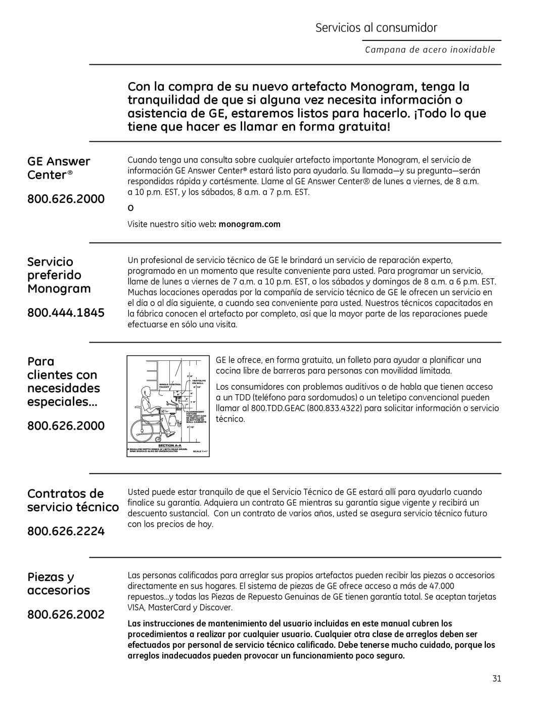 GE Monogram ZV30H owner manual Servicios al consumidor, Center 