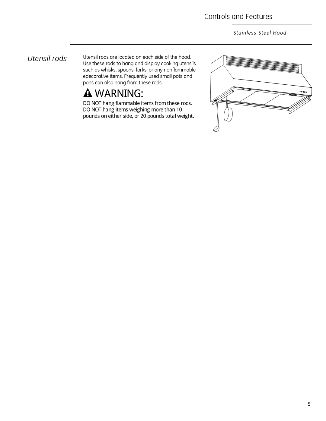 GE Monogram ZV30H owner manual Utensil rods 