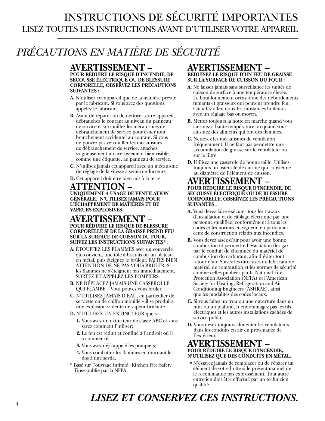 GE Monogram ZV48, ZV36, ZV30 owner manual Lisez ET Conservez CES Instructions 