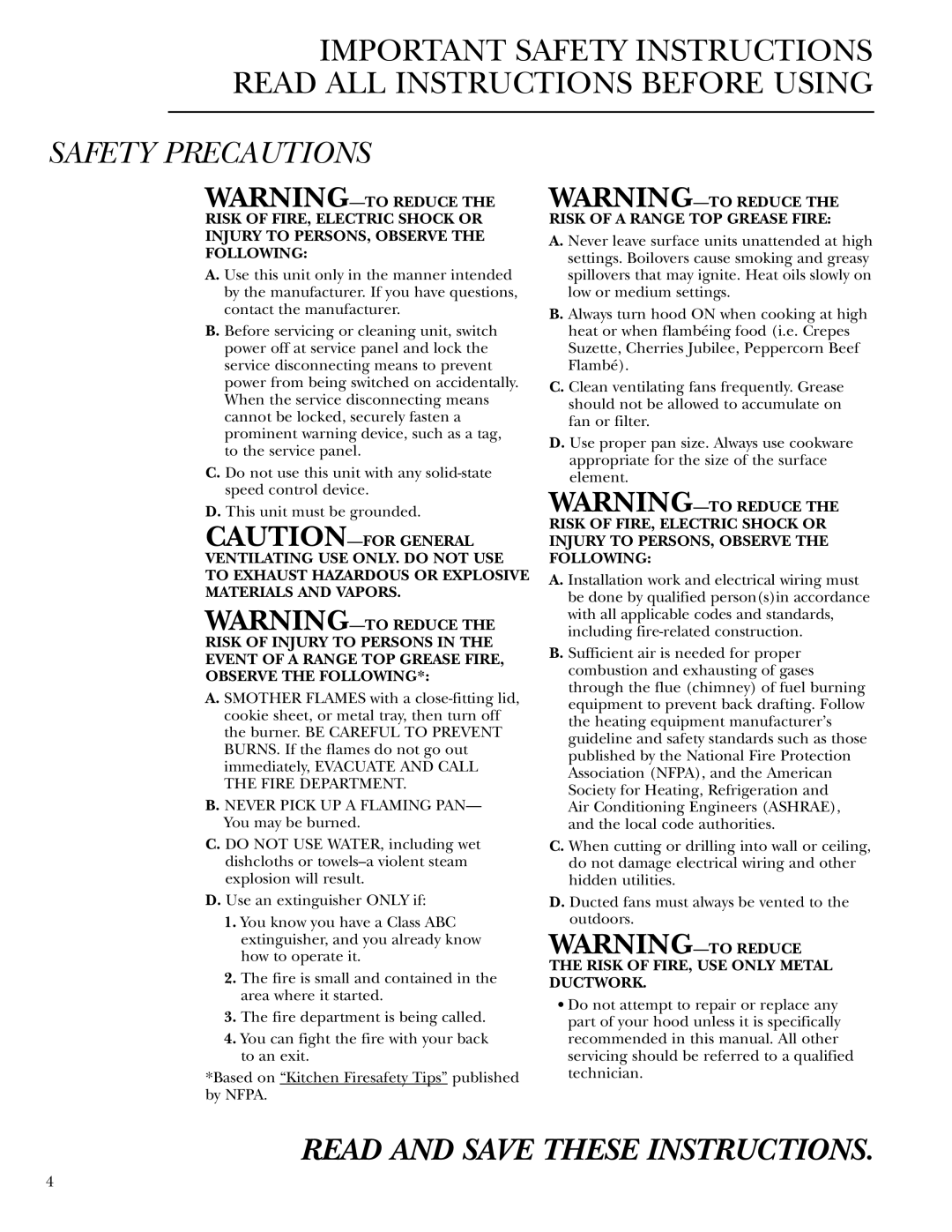 GE Monogram ZV750 owner manual Read and Save These Instructions 