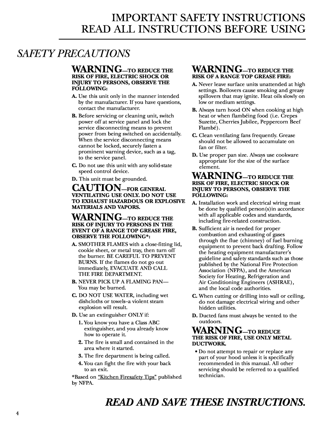 GE Monogram ZV750 owner manual Safety Precautions, Read And Save These Instructions 