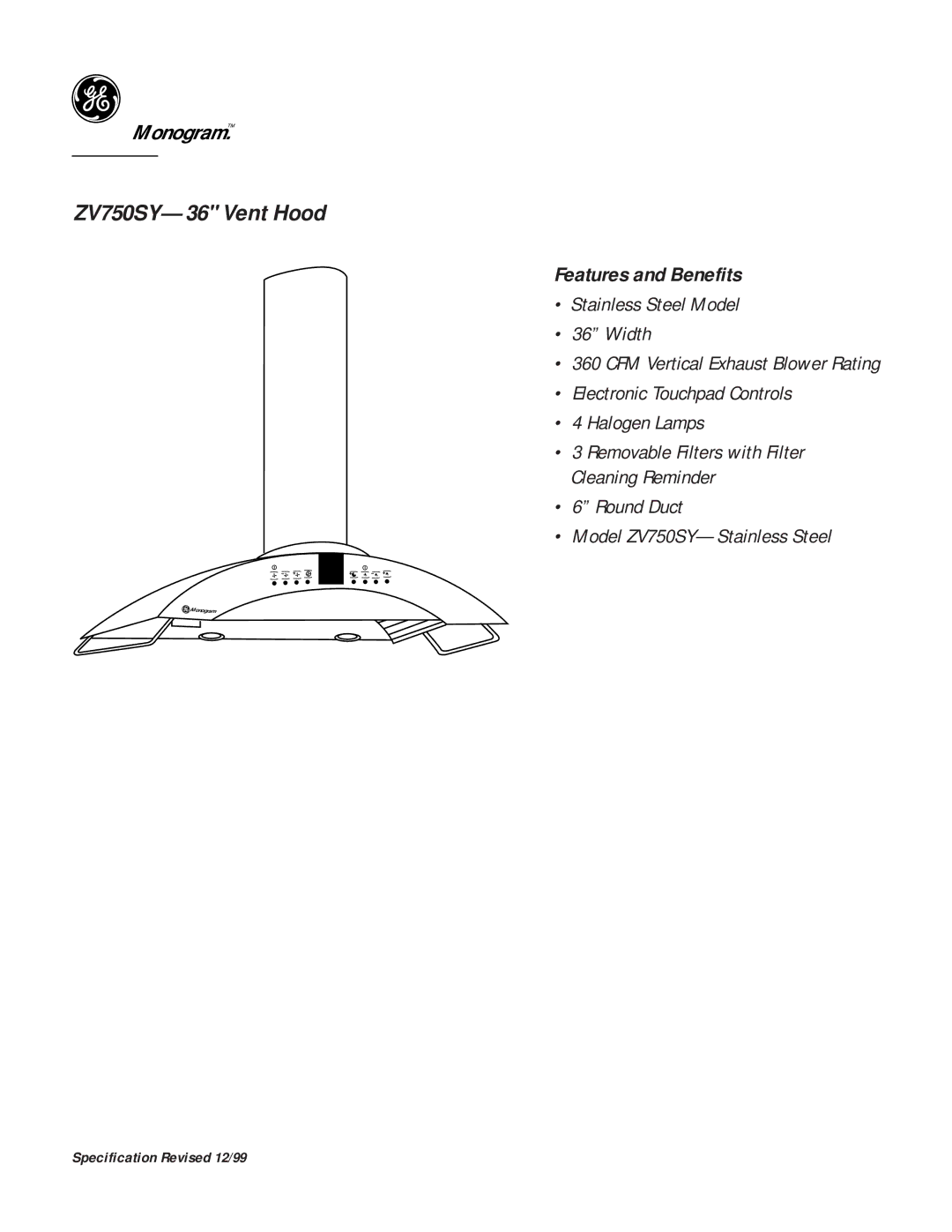 GE Monogram ZV750SY dimensions Features and Benefits 