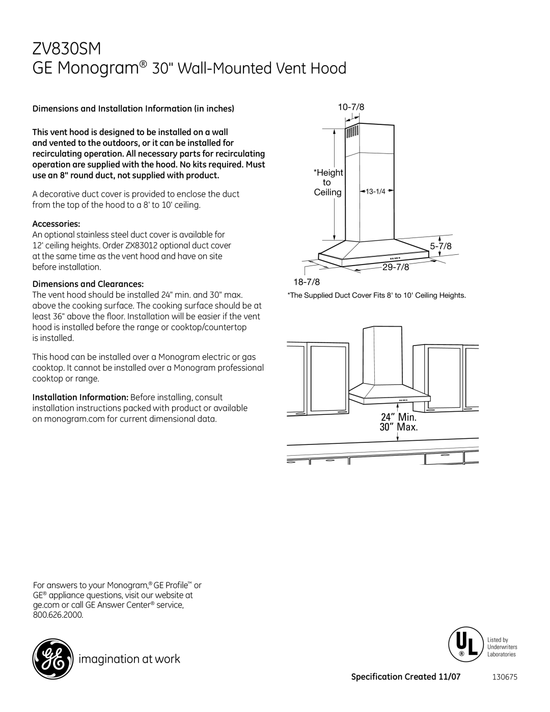 GE Monogram ZV830SM dimensions GE Monogram 30 Wall-Mounted Vent Hood 