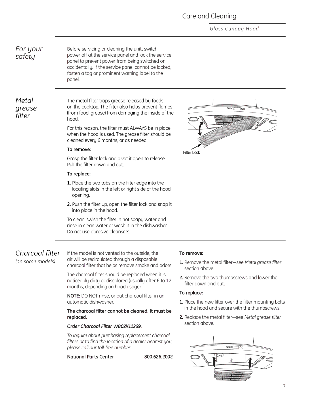 GE Monogram ZV925, ZV900 owner manual For your safety, Metal grease filter 