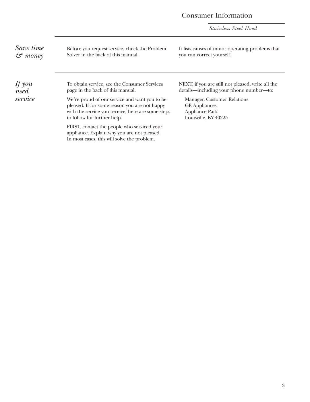 GE Monogram ZV1050, ZV950 owner manual Save time & money Consumer Information, If you need service 