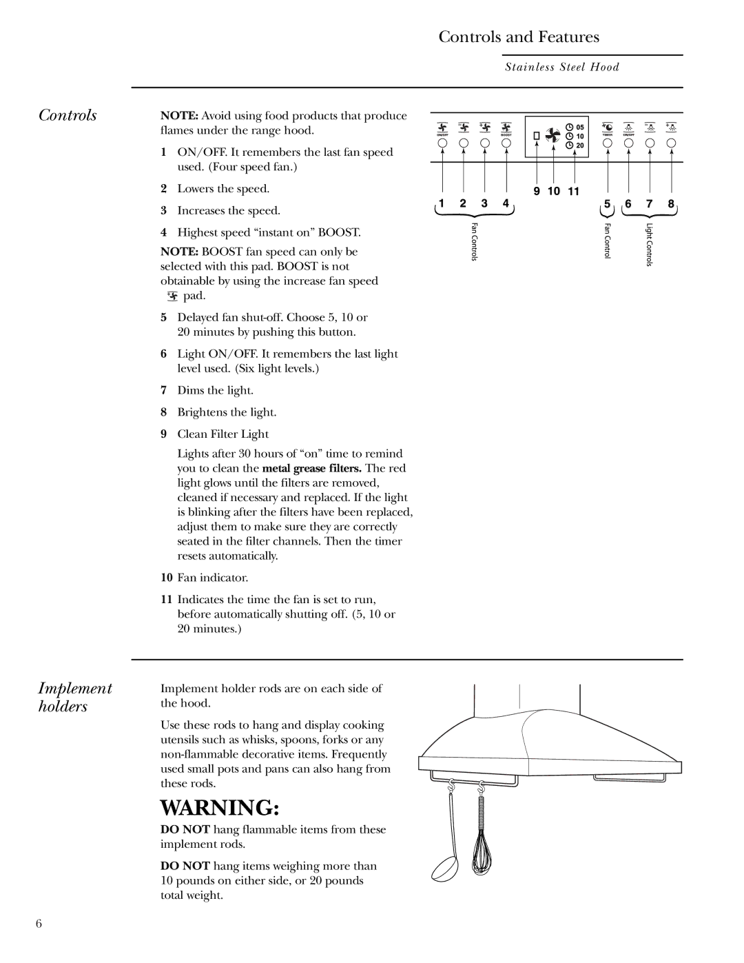 GE Monogram ZV950, ZV1050 owner manual Controls Implement holders, Controls and Features 