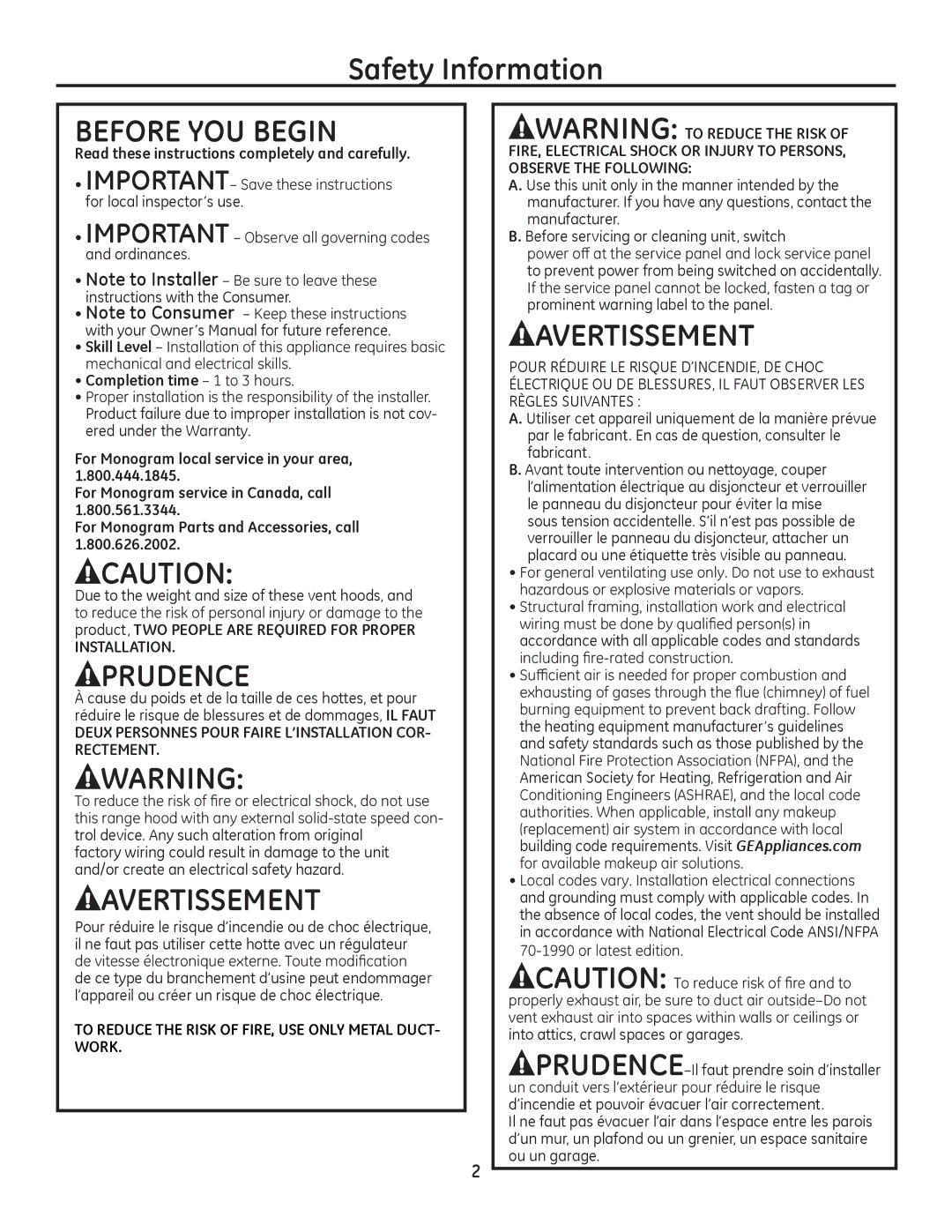 GE Monogram ZV950 Safety Information, Read these instructions completely and carefully, RuOdwhvwHglwlrq 