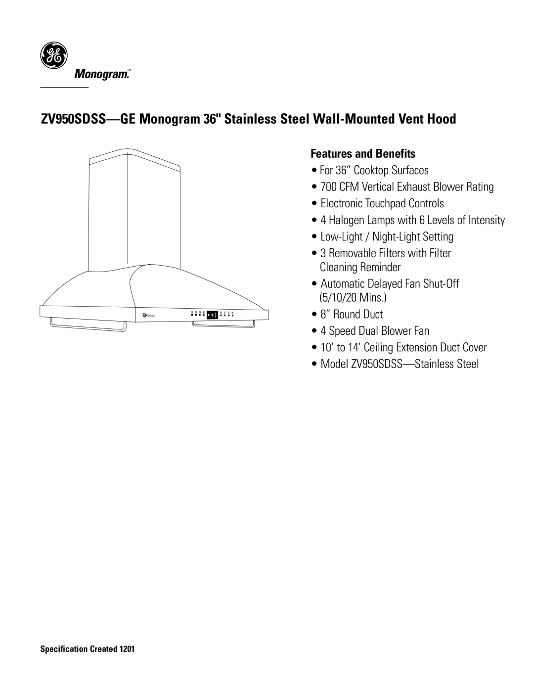 GE Monogram ZV950SDSS dimensions Features and Benefits 