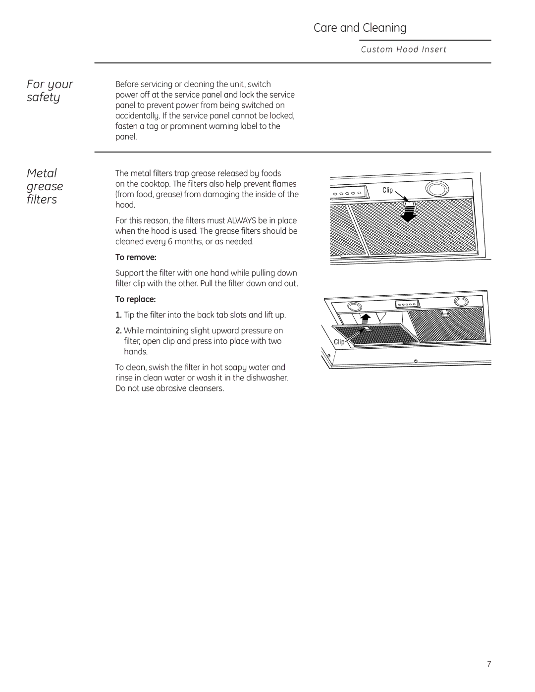 GE Monogram ZVC30LSS, ZVC36LSS owner manual For your safety, Metal grease filters 