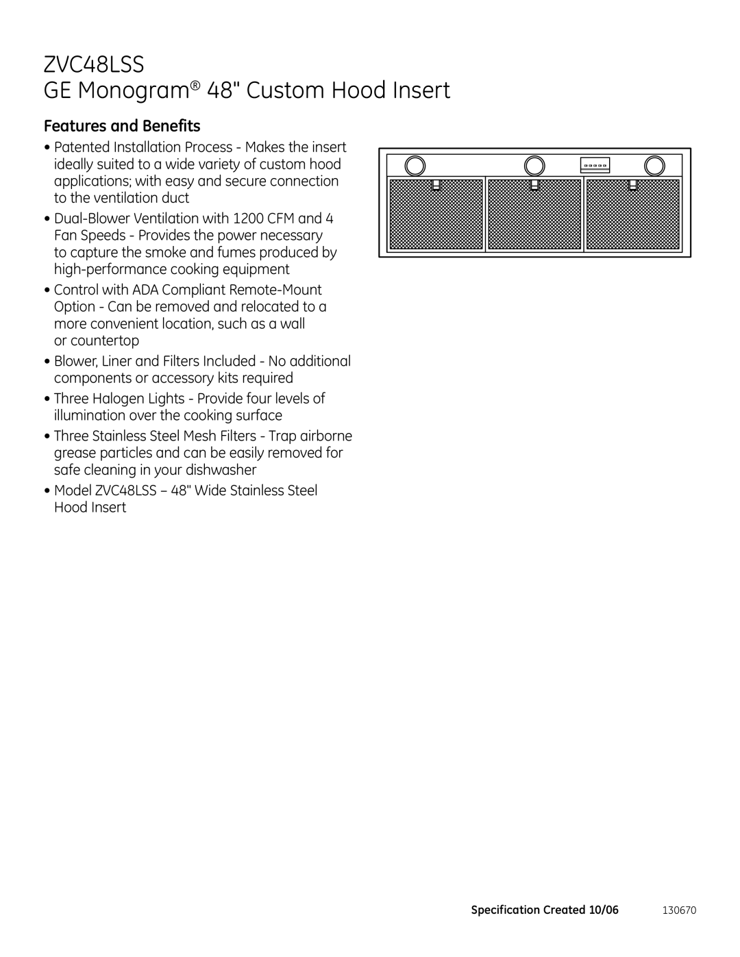 GE Monogram ZVC48LSS dimensions Features and Benefits 