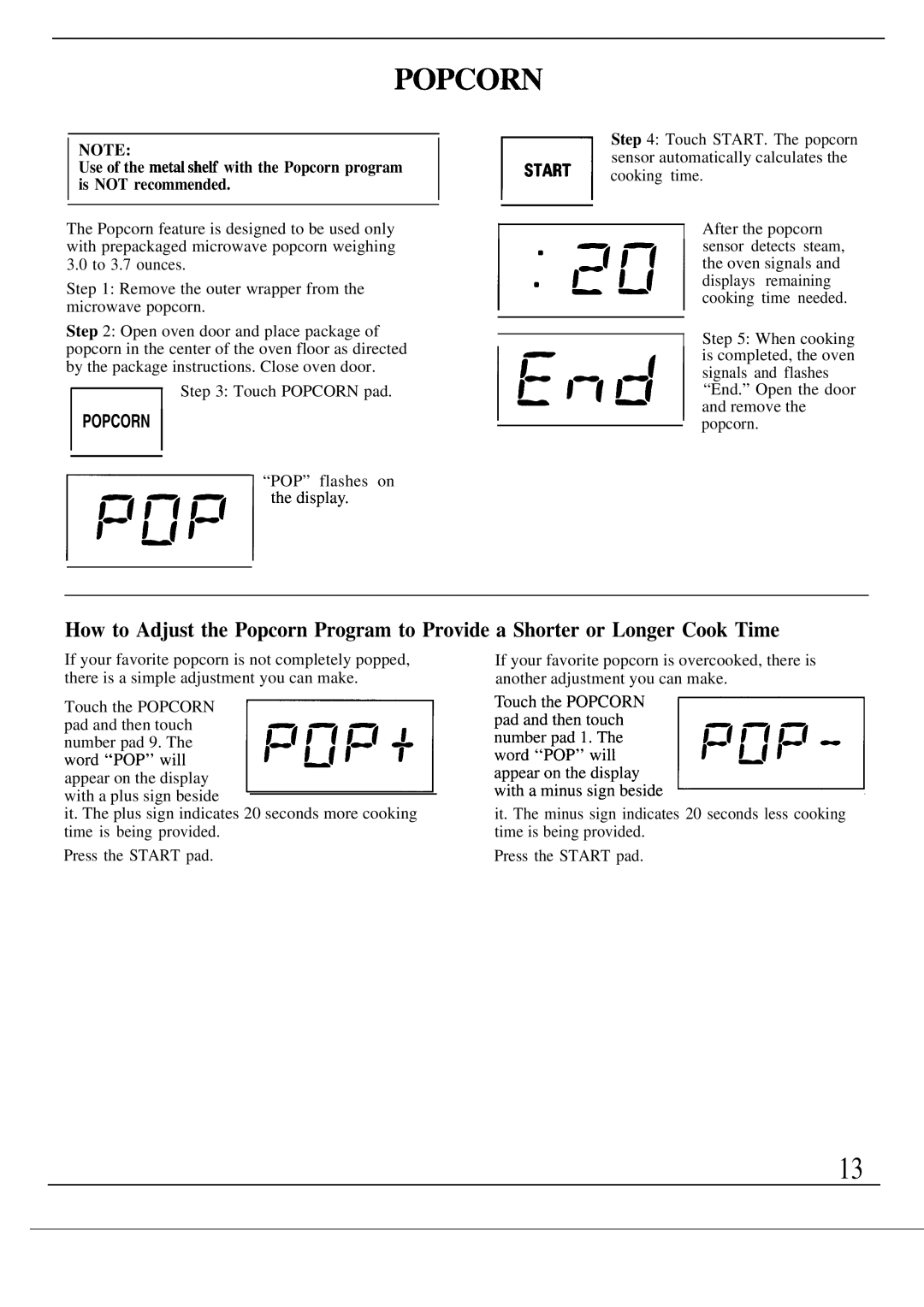 GE Monogram ZW2000 manual PoPcom, Popcorn 