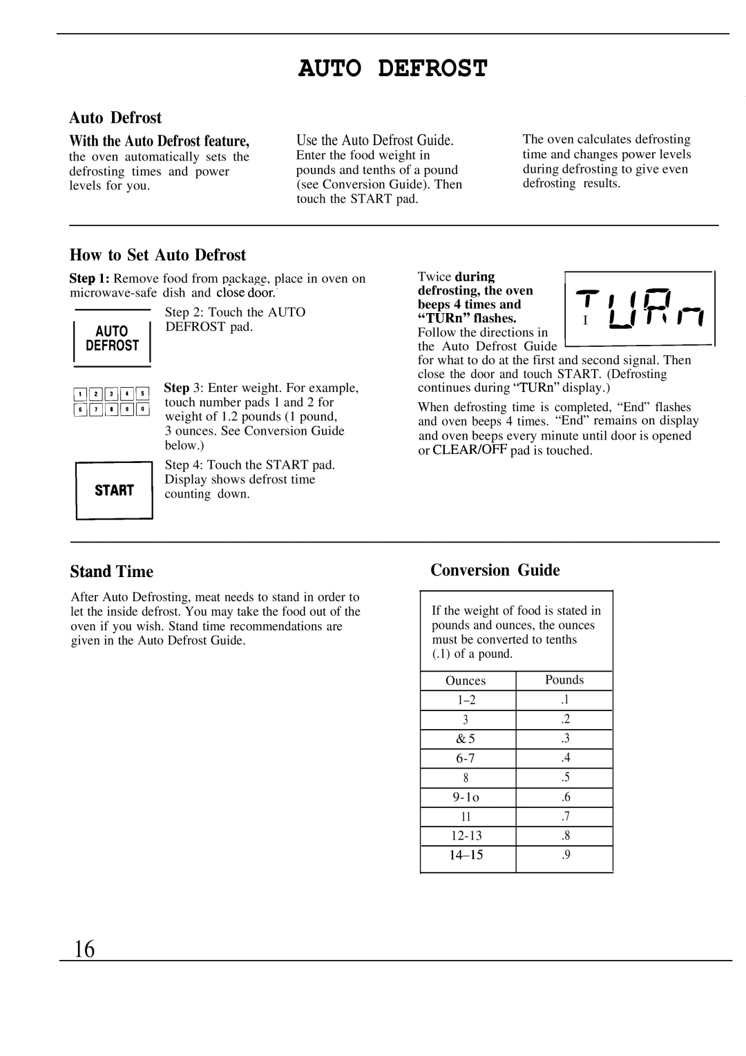 GE Monogram ZW2000 manual How to Set Auto Defrost, Stind Time, Conversion Guide 