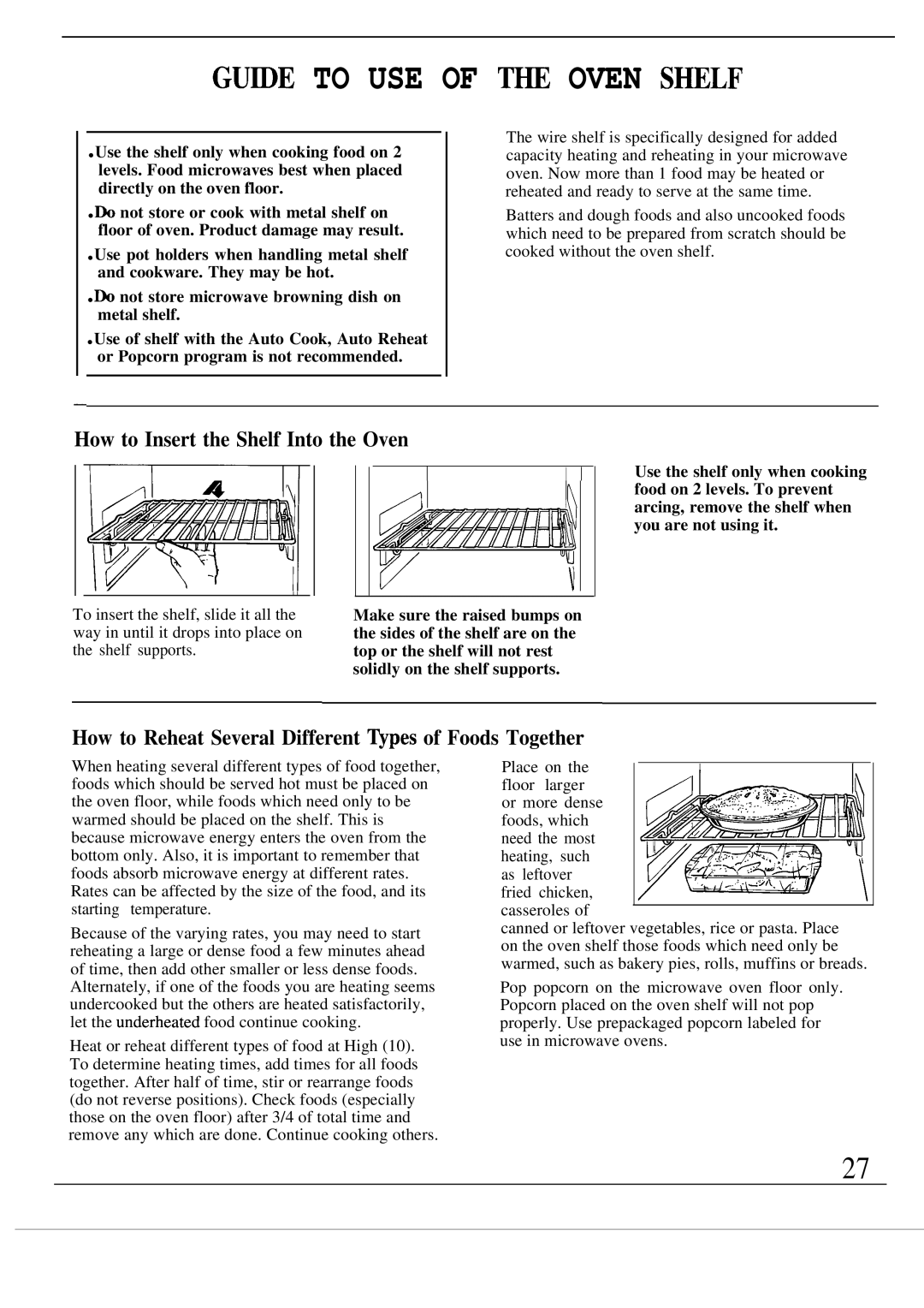 GE Monogram ZW2000 manual GUmE to USE of T~ Oven S~LF, How to Insert the Shelf Into the Oven 