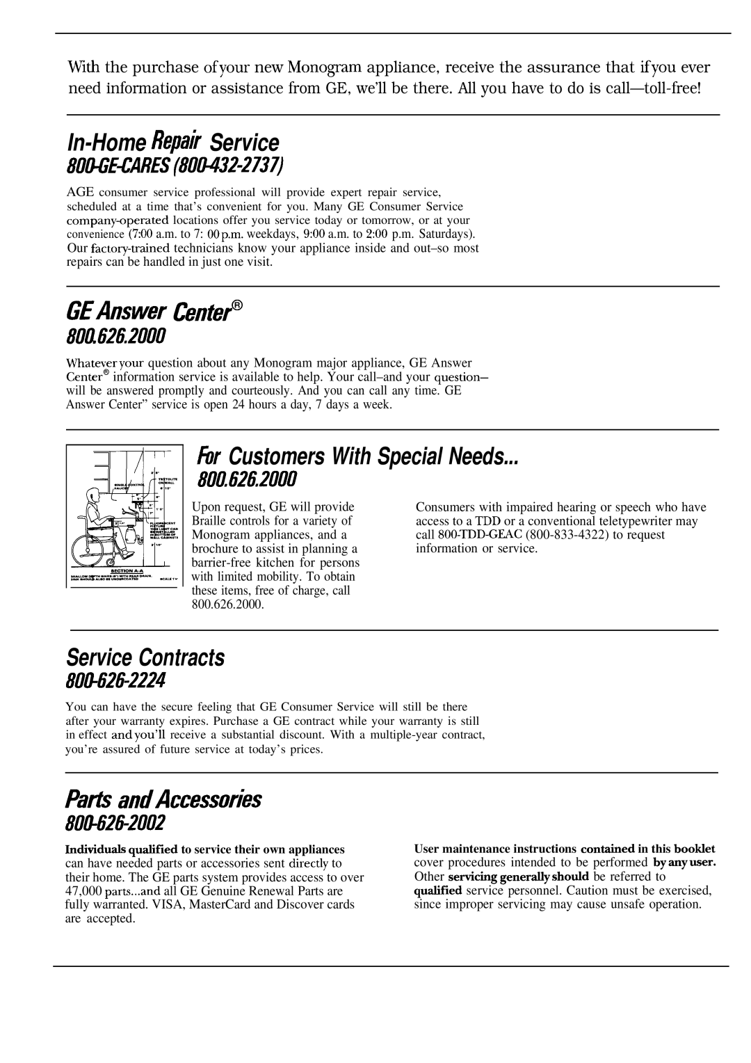 GE Monogram ZW2000 manual In-Home Repak Service 