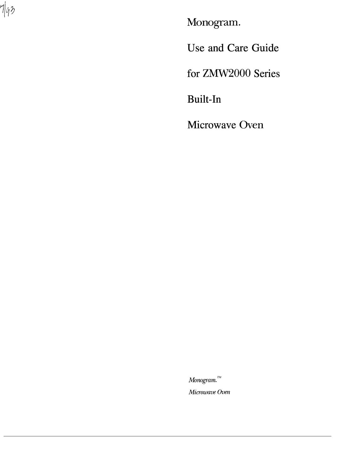 GE Monogram manual Mono~am Use and Care Guide for ZW2000 Series Built-In Microwave @en, Mowgam.TM, Mimowave tim 