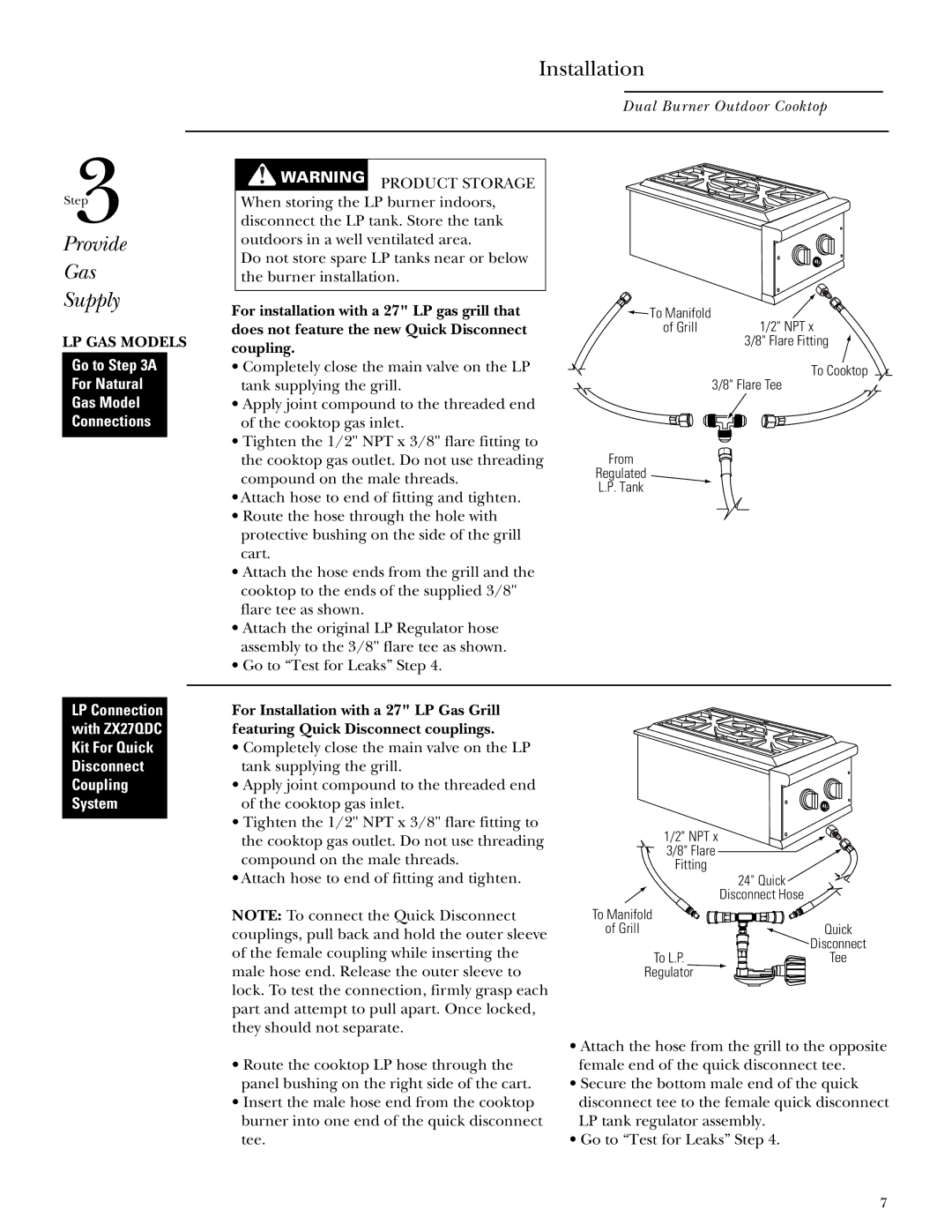 GE Monogram ZX2L SS installation instructions Provide Gas Supply, LP GAS Models 