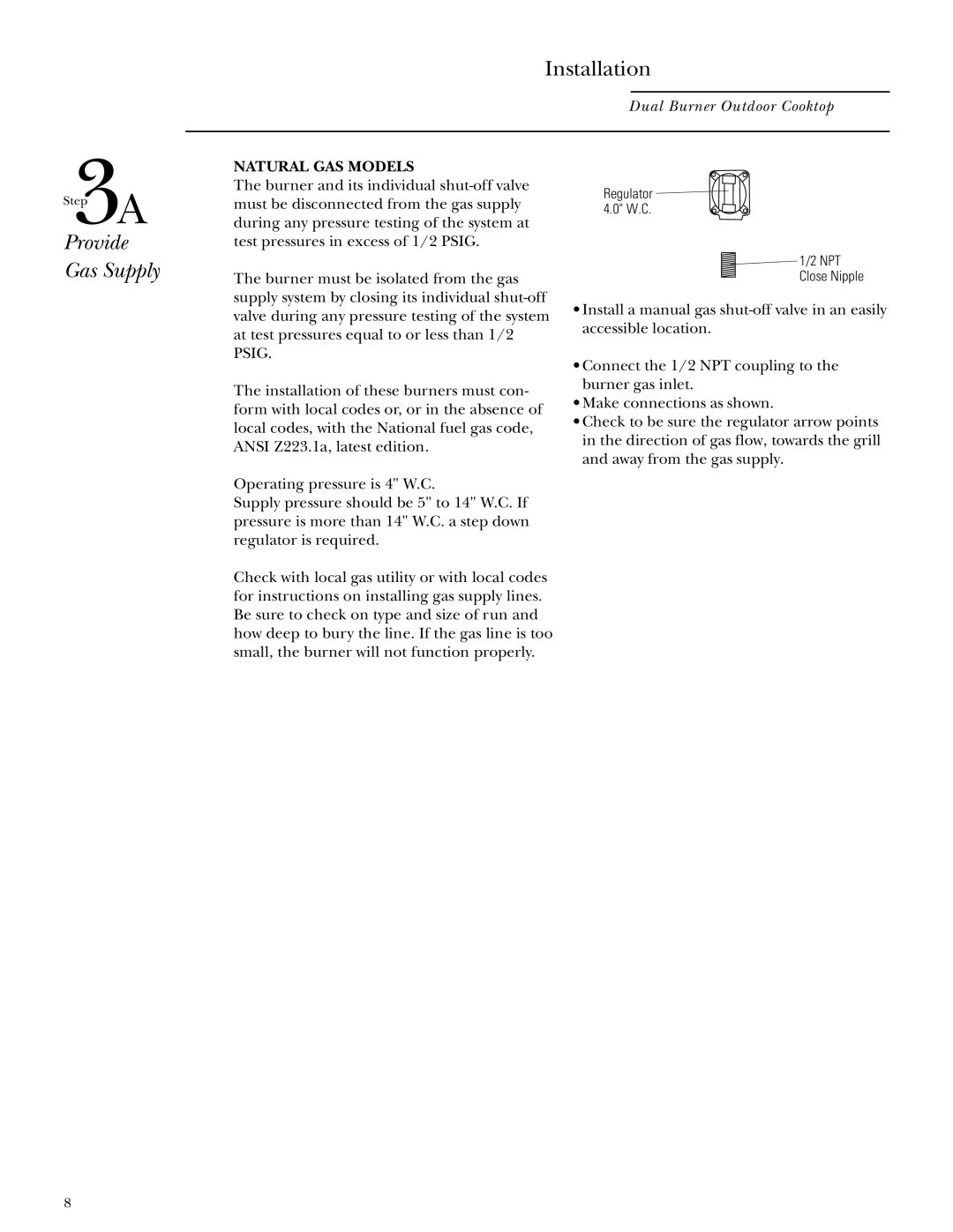 GE Monogram ZX2L SS installation instructions Provide Gas Supply, Natural GAS Models 