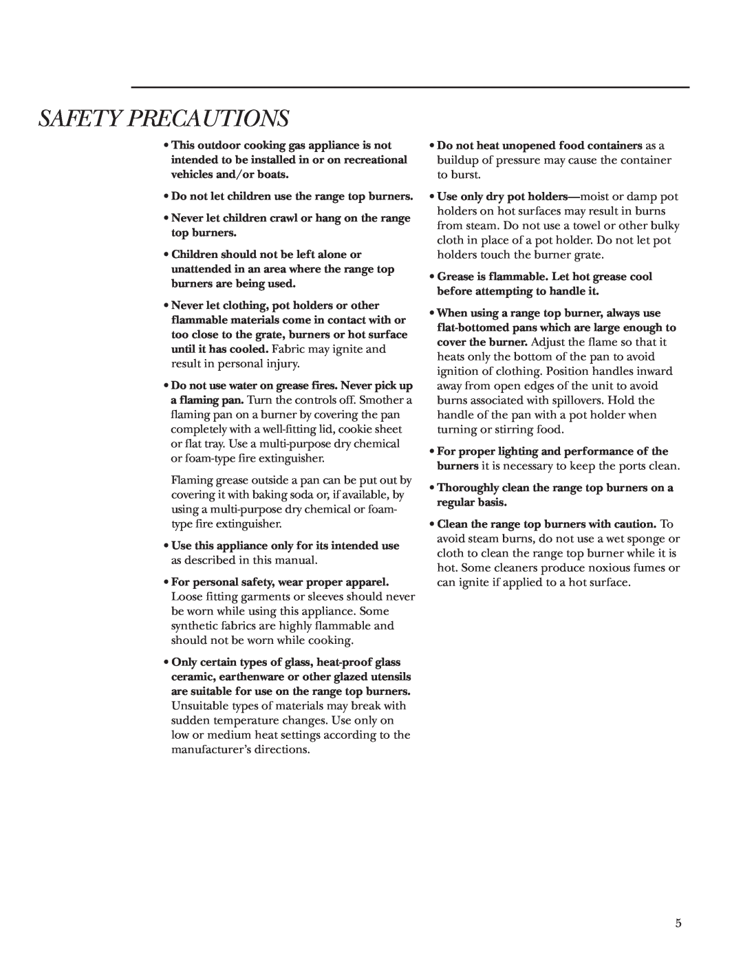 GE Monogram ZX2YSS owner manual Safety Precautions, Do not let children use the range top burners 