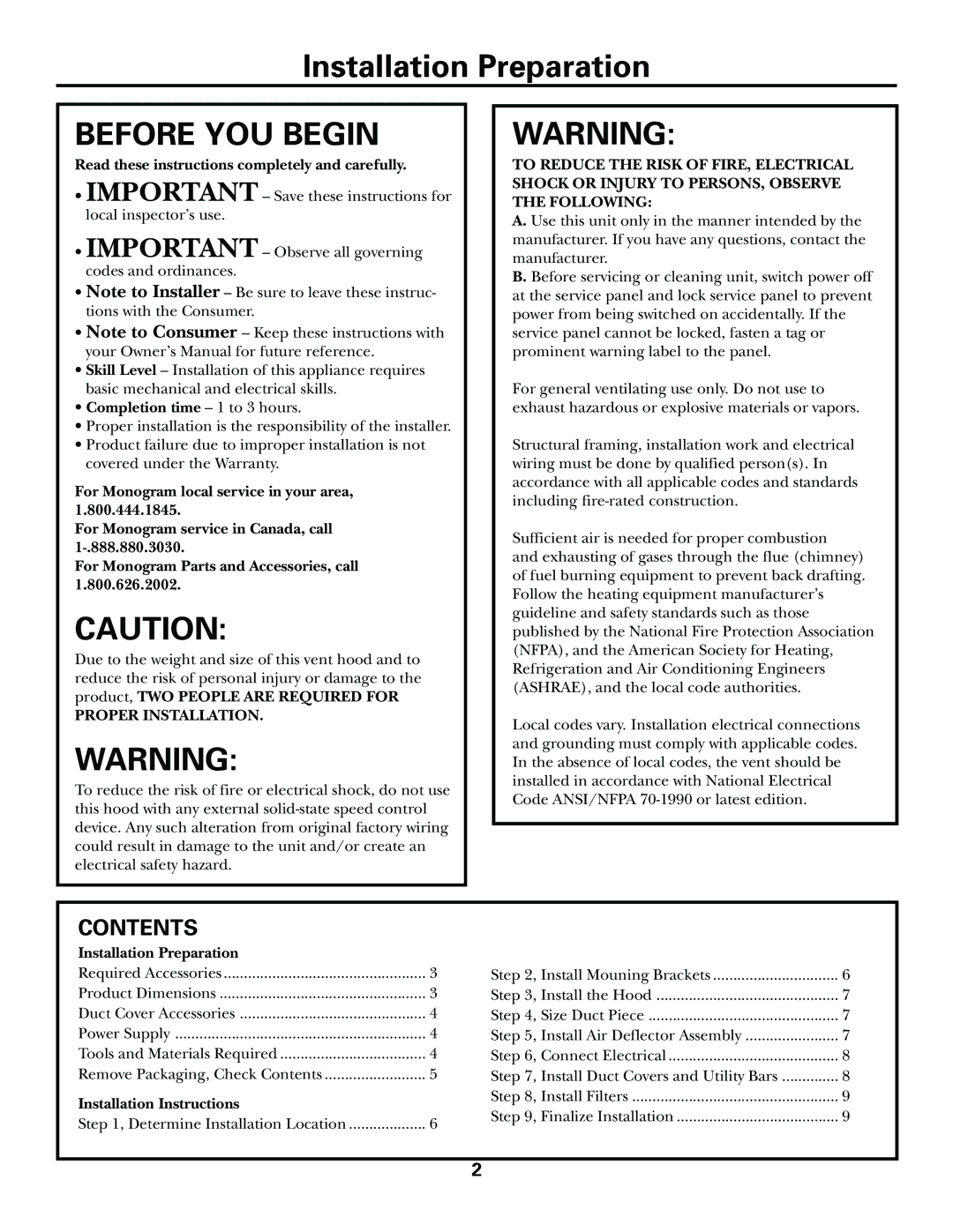 GE Monogram ZXR758, ZXR7510 installation instructions Before YOU Begin, Contents 