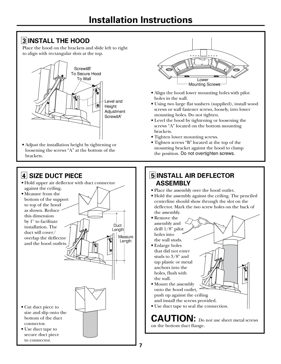 GE Monogram ZXR7510, ZXR758 installation instructions Install the Hood, Size Duct Piece, Install AIR Deflector Assembly 