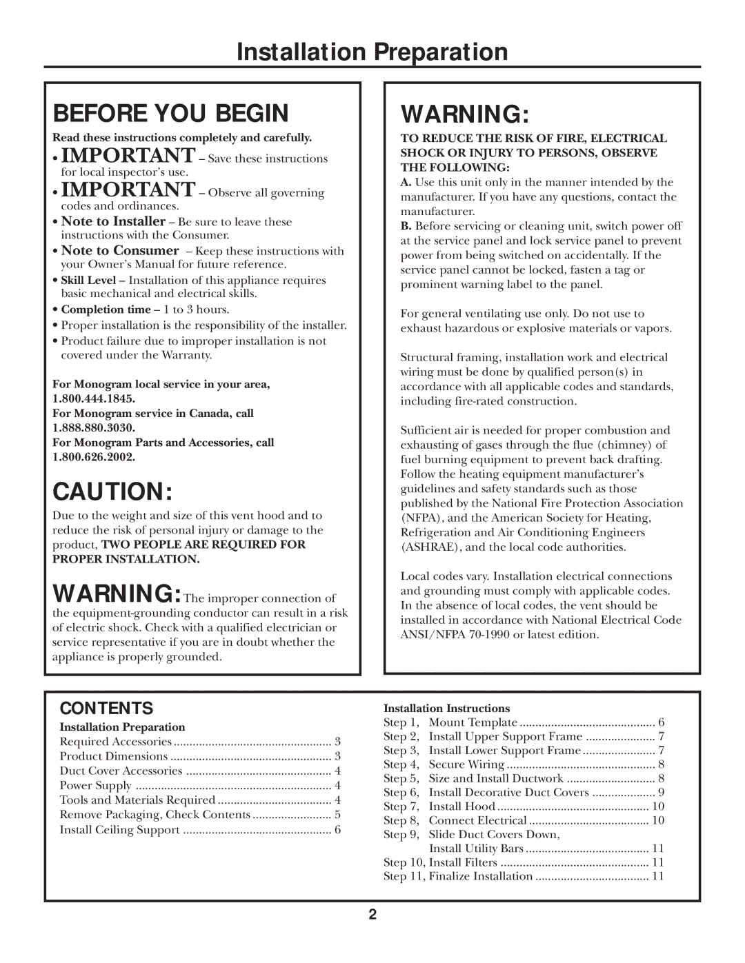 GE Monogram ZXR8510, ZXR859, ZXR858 installation instructions Before YOU Begin, Contents 