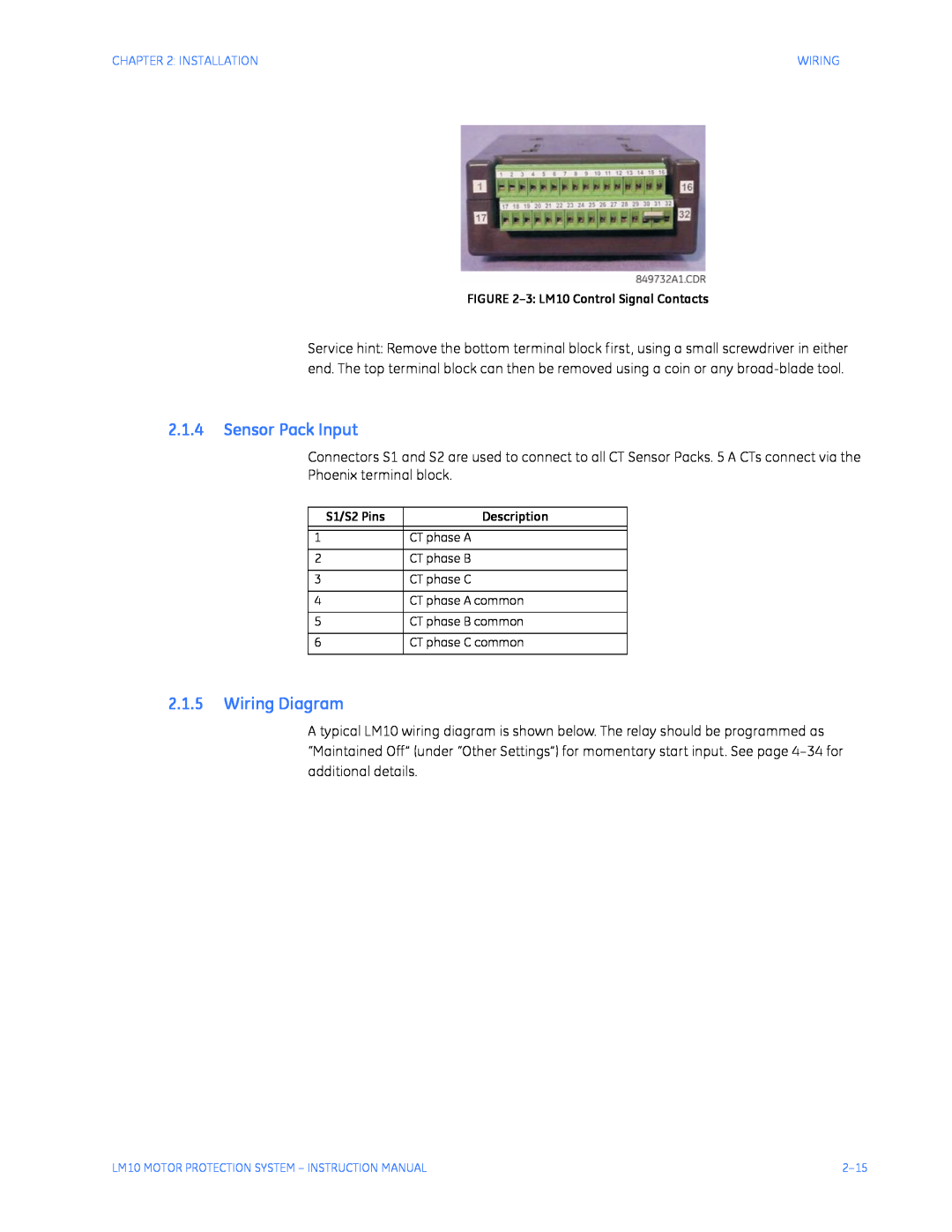 GE LM10, Motor Protection System instruction manual Sensor Pack Input, Wiring Diagram 