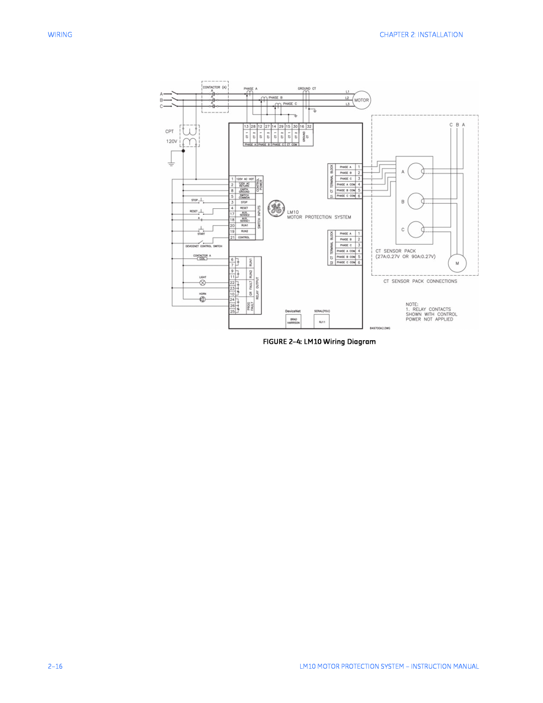 GE Motor Protection System 4 LM10 Wiring Diagram, Installation, LM10 MOTOR PROTECTION SYSTEM - INSTRUCTION MANUAL 
