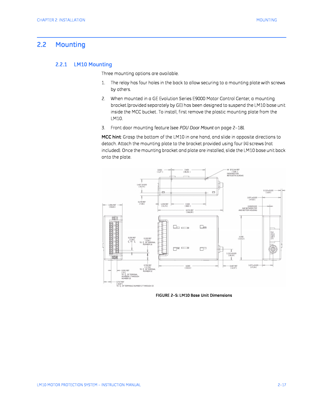 GE Motor Protection System instruction manual 2.2.1 LM10 Mounting 