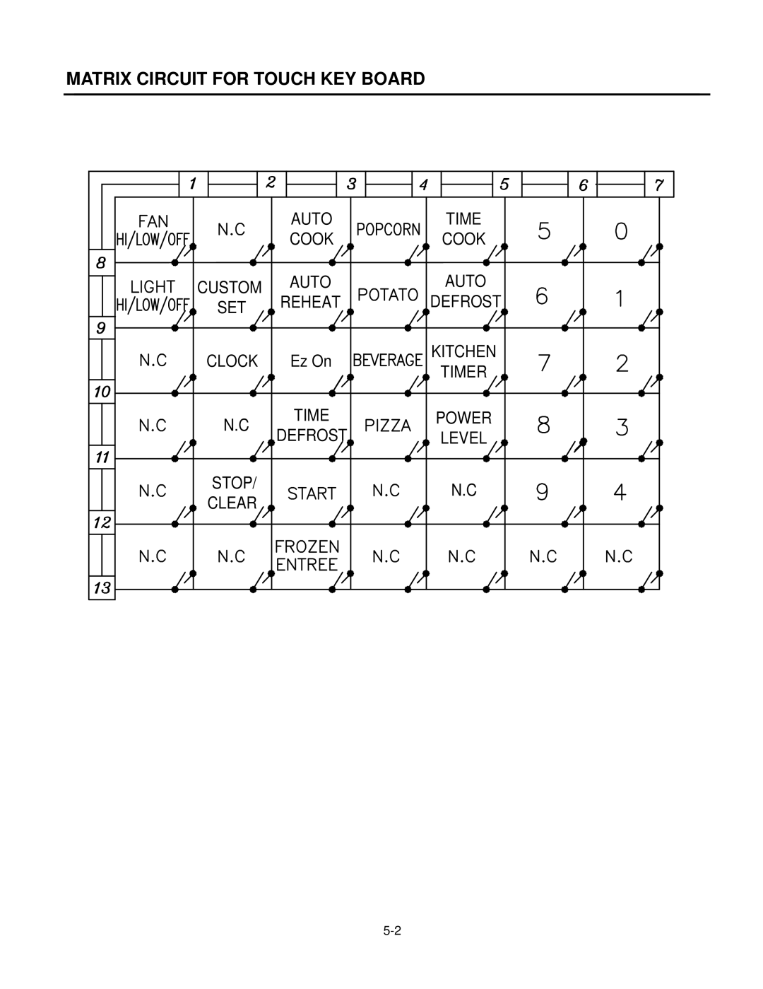 GE MV1526B, MV1526W service manual Matrix Circuit for Touch KEY Board 