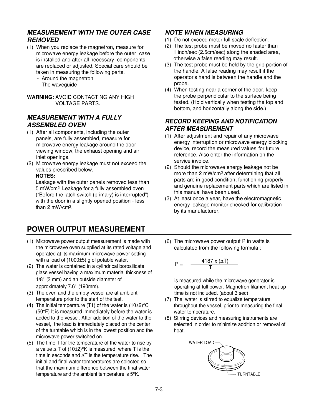 GE MV1526B, MV1526W service manual Power Output Measurement, Measurement with the Outer Case Removed 