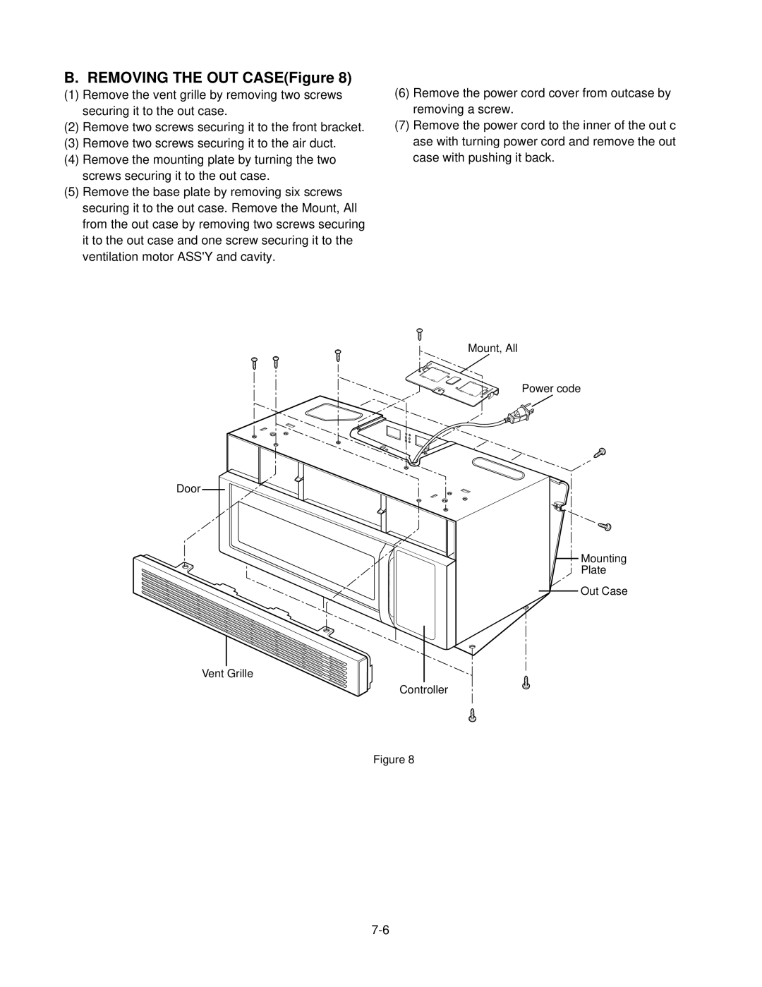 GE MV1526W, MV1526B service manual Removing the OUT CASEFigure 