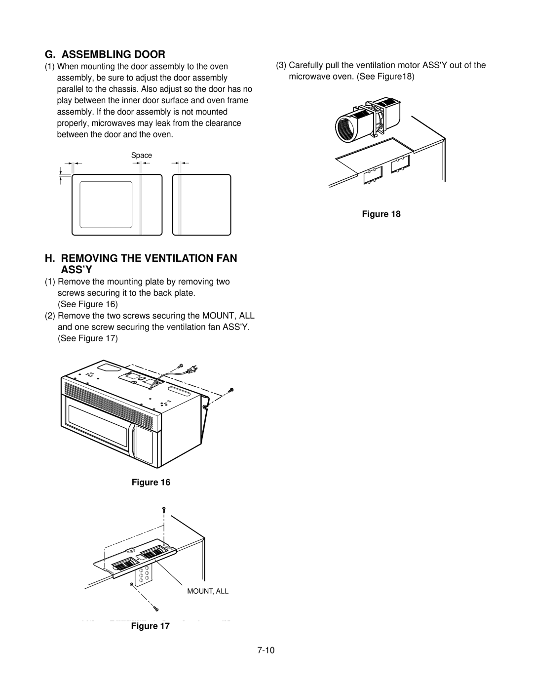 GE MV1526W, MV1526B service manual Assembling Door, Removing the Ventilation FAN ASS’Y 