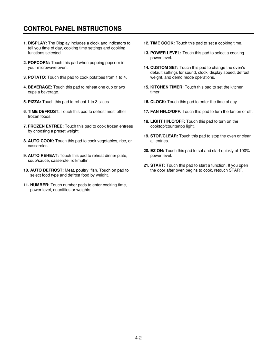 GE MV1526B, MV1526W service manual Control Panel Instructions 