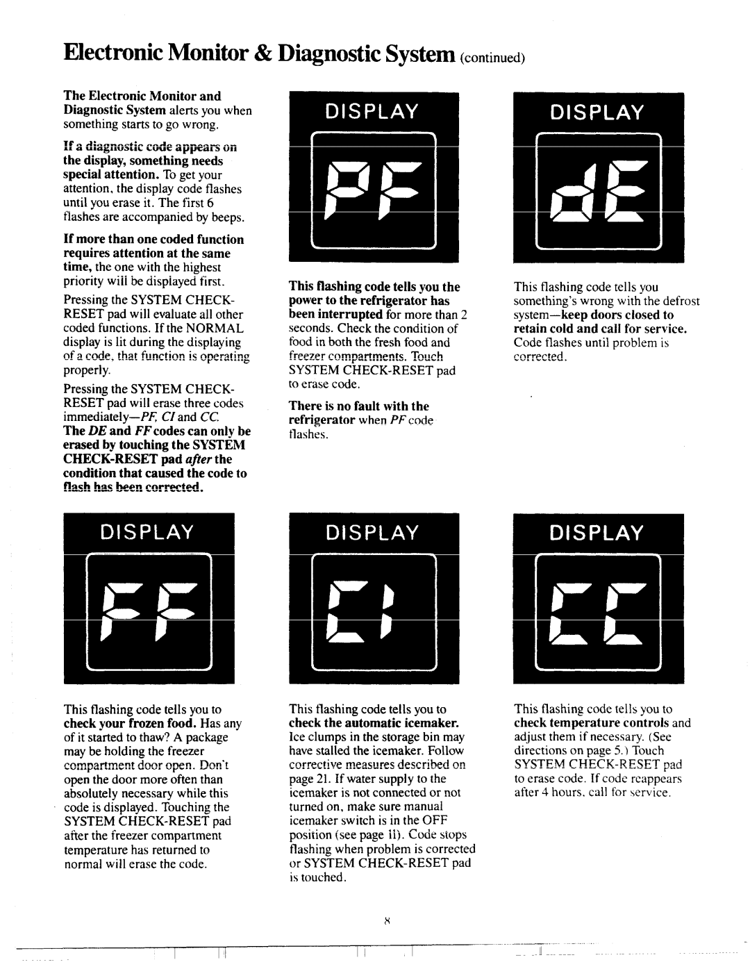 GE Numbers 2 warranty Electronic Monitor Diagnostic System alerts you when, Check your frozen food. Has any 