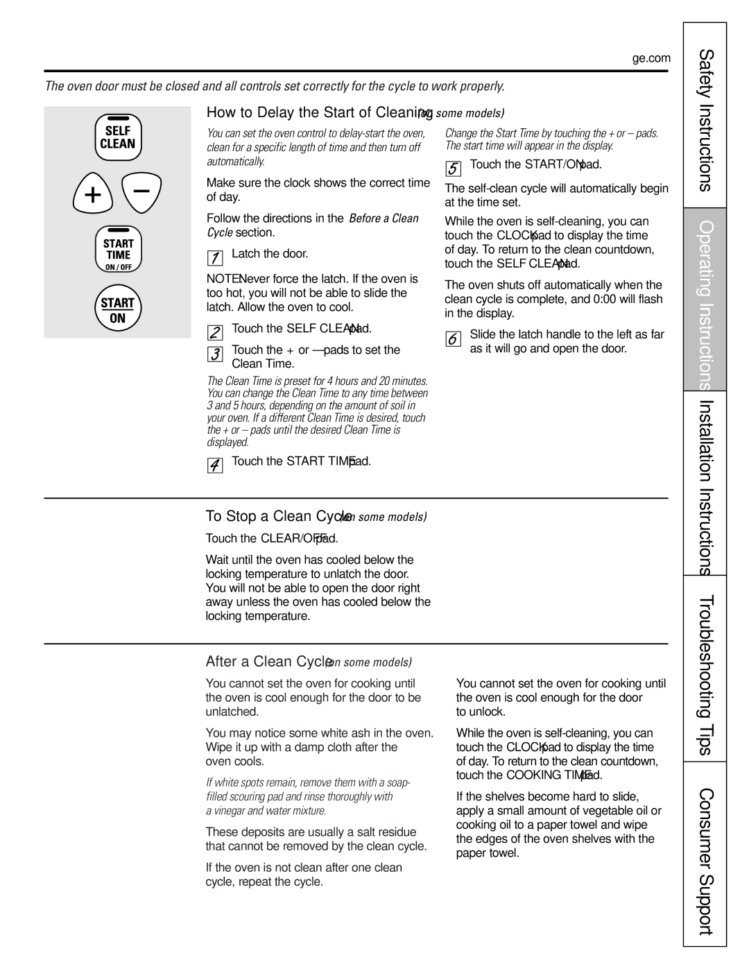 GE Oven Tips Consumer Support, How to Delay the Start of Cleaning on some models, To Stop a Clean Cycle on some models 