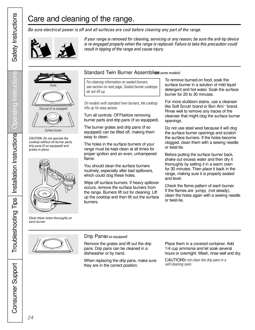 GE Oven warranty Care and cleaning of the range, Tips Installation Instructions Operating Instructions 