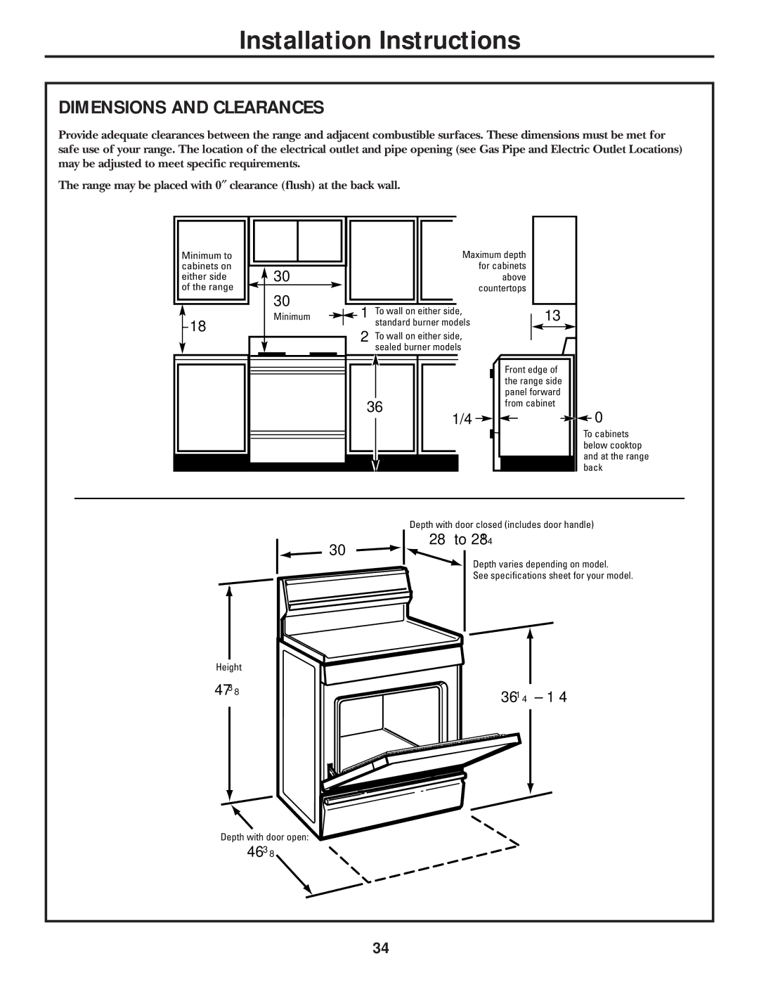 GE Oven warranty Dimensions and Clearances 