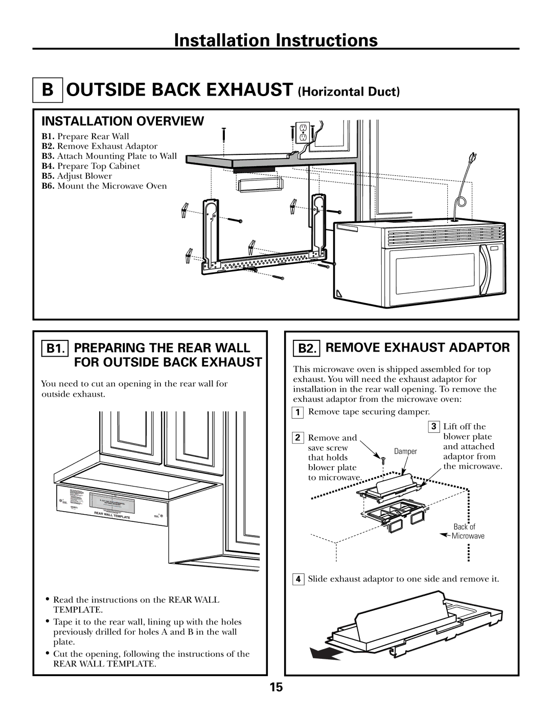 GE Over the Range Instructions Microwave Oven manual B2. Remove Exhaust Adaptor 